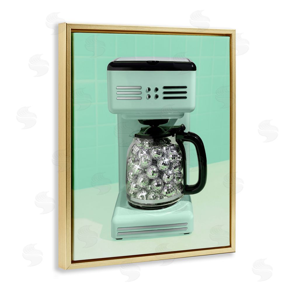 LISH Creative Disco Coffee Maker over Green Gold Floating Frame Canvas Wall Art Print