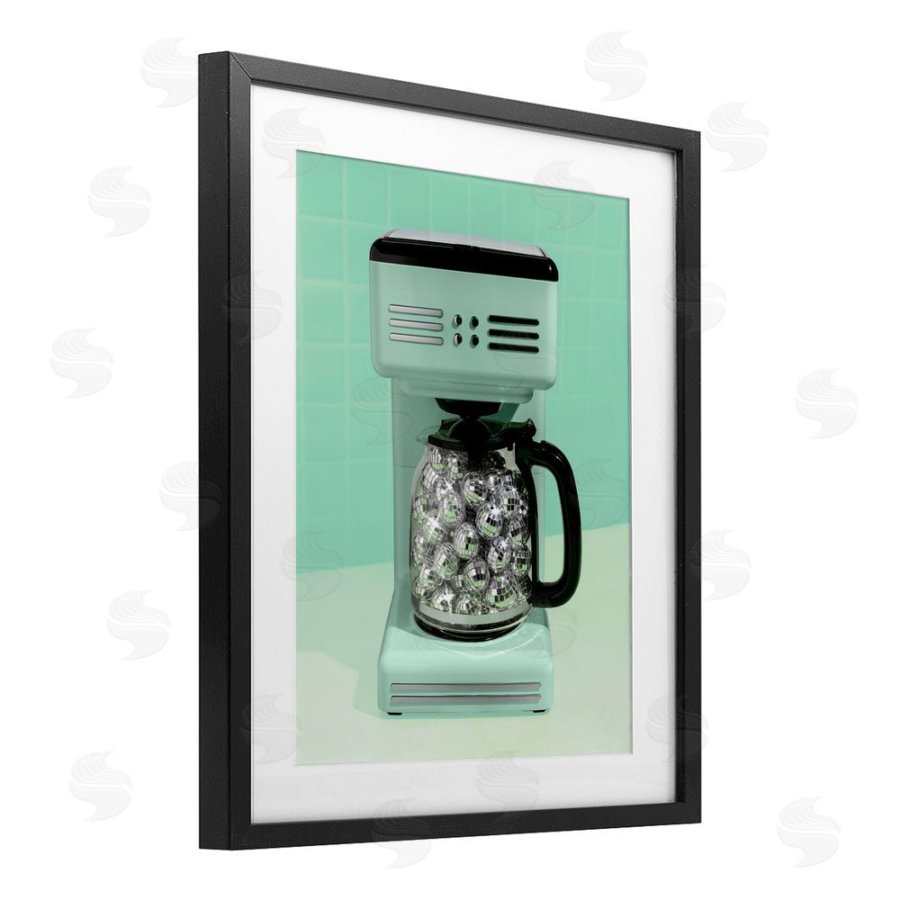 LISH Creative Disco Coffee Maker over Green Black Framed Print Under Glass Wall Art
