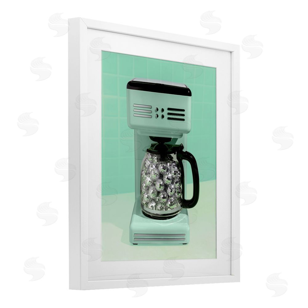 LISH Creative Disco Coffee Maker over Green White Framed Print Under Glass Wall Art