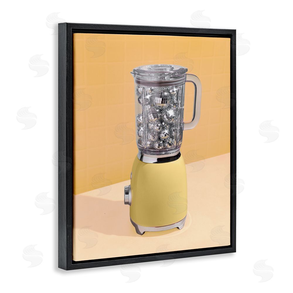 LISH Creative Disco Drink Blender over Yellow Black Floating Frame Canvas Wall Art Print