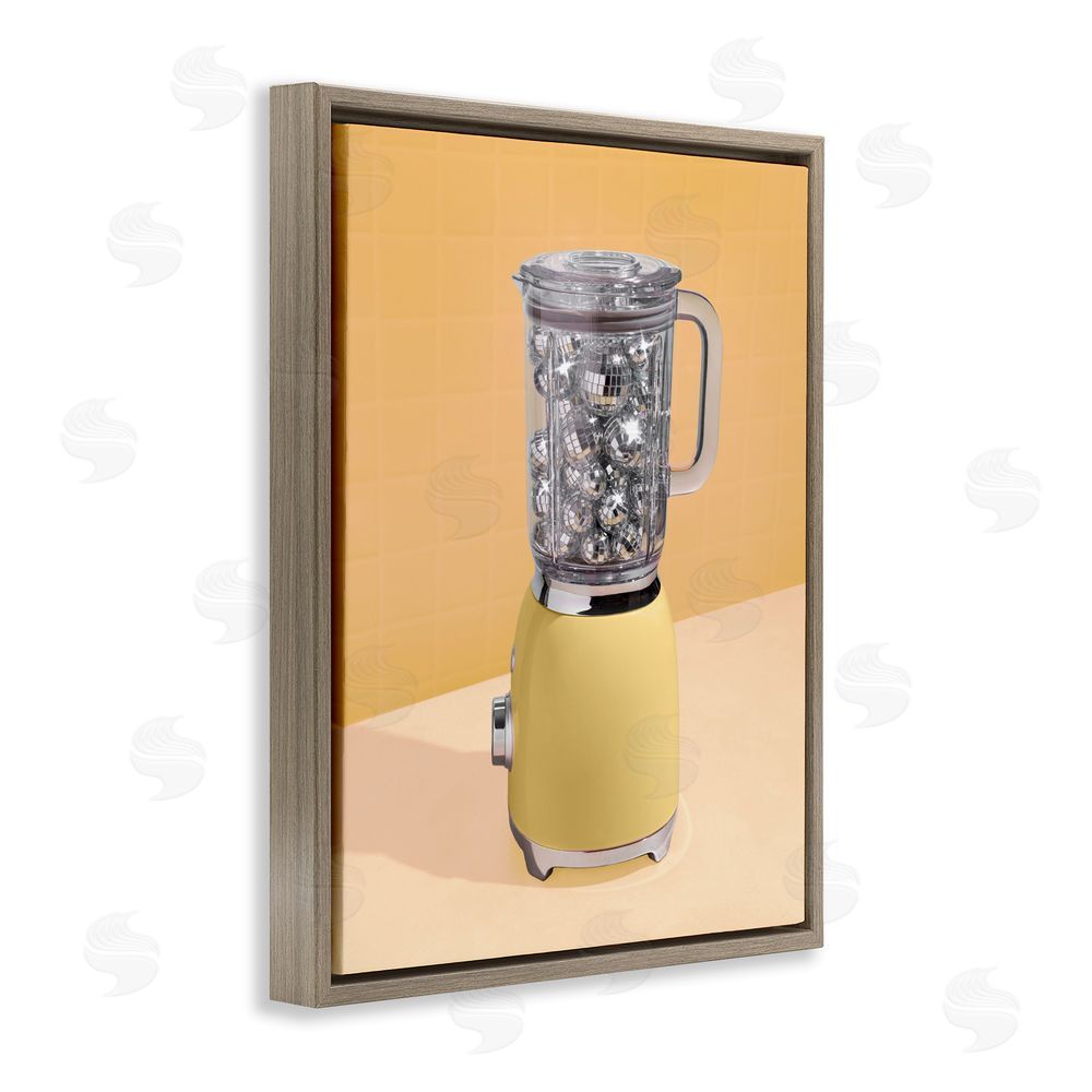 LISH Creative Disco Drink Blender over Yellow Brown Floating Frame Canvas Wall Art Print