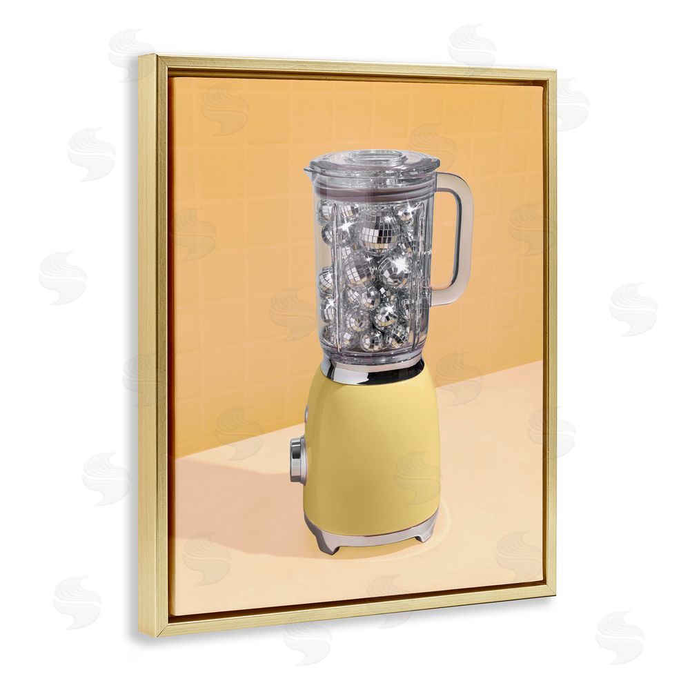 LISH Creative Disco Drink Blender over Yellow Gold Floating Frame Canvas Wall Art Print