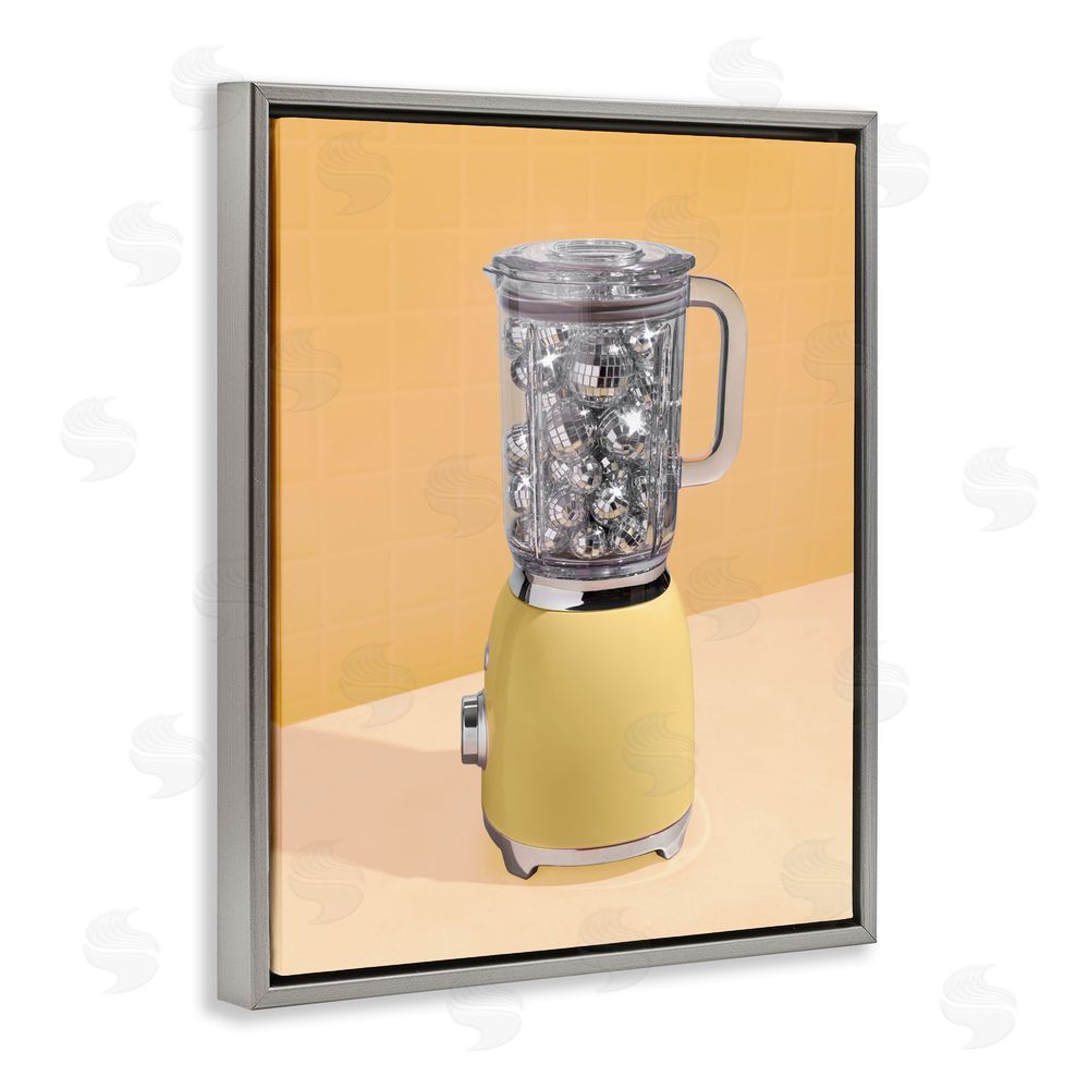 LISH Creative Disco Drink Blender over Yellow Gray Floating Frame Canvas Wall Art Print