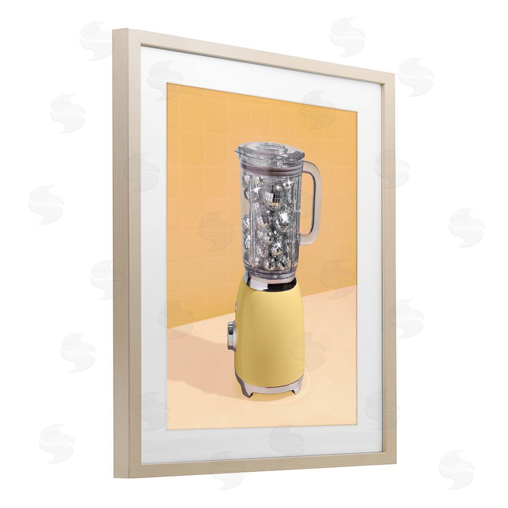 LISH Creative Disco Drink Blender over Yellow Brown Framed Print Under Glass Wall Art