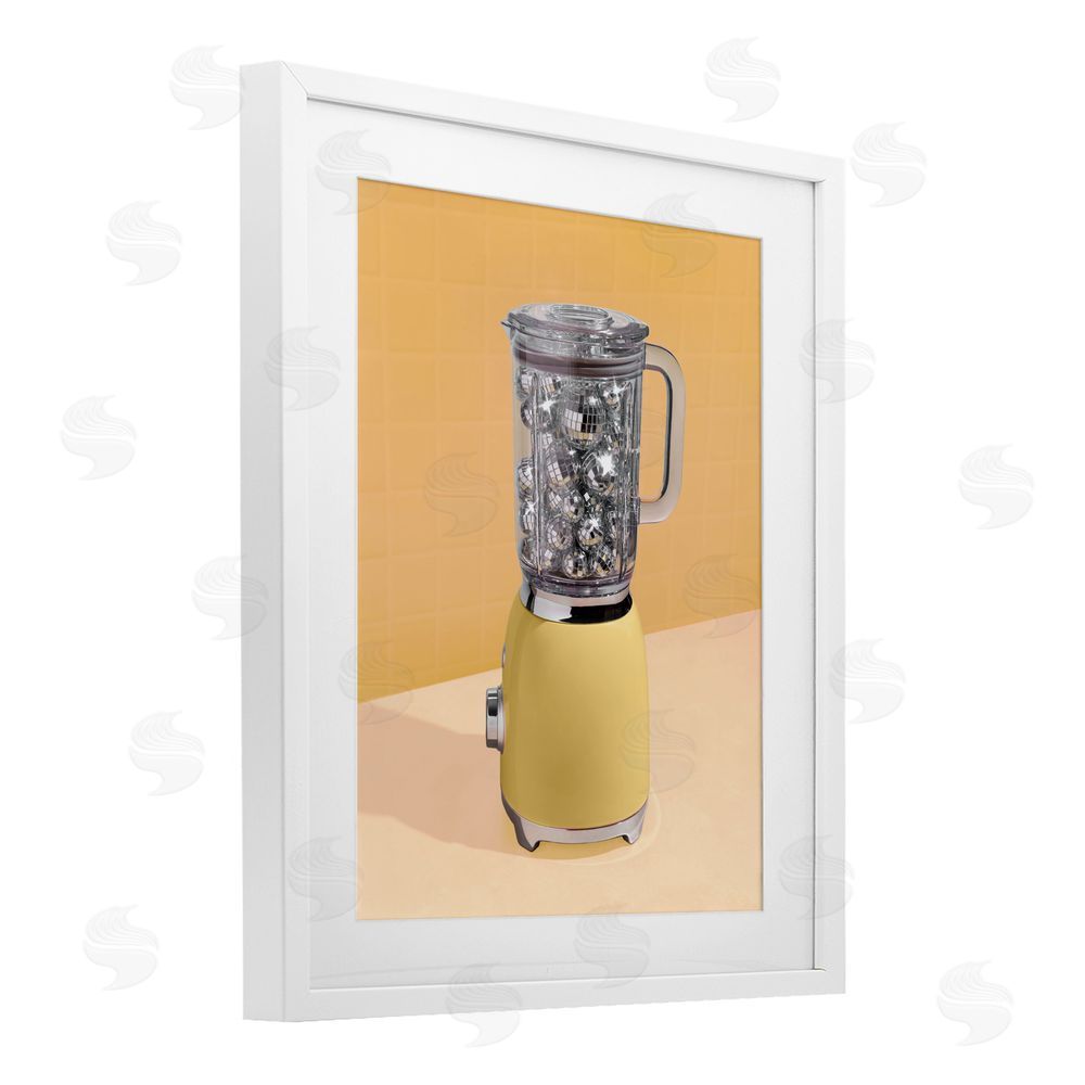 LISH Creative Disco Drink Blender over Yellow White Framed Print Under Glass Wall Art