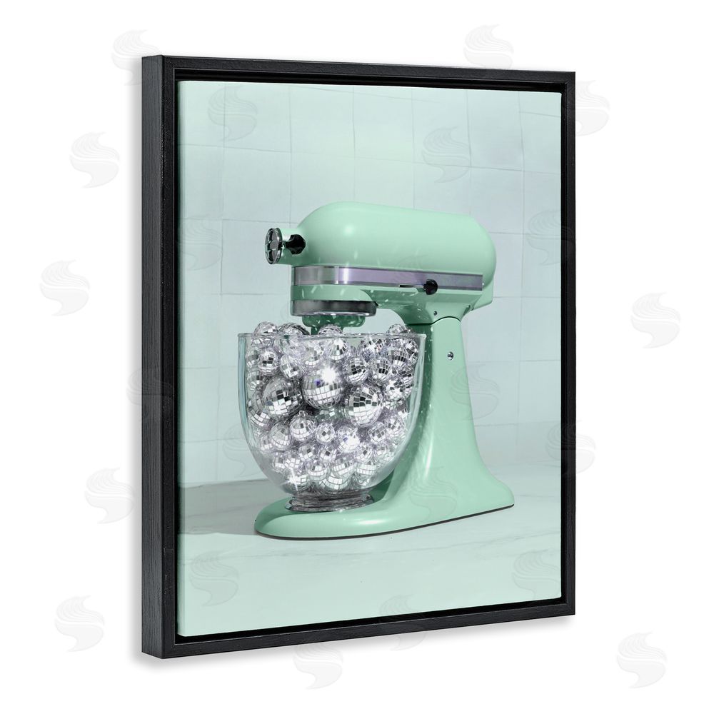 LISH Creative Disco Kitchen Mixer over Green Black Floating Frame Canvas Wall Art Print
