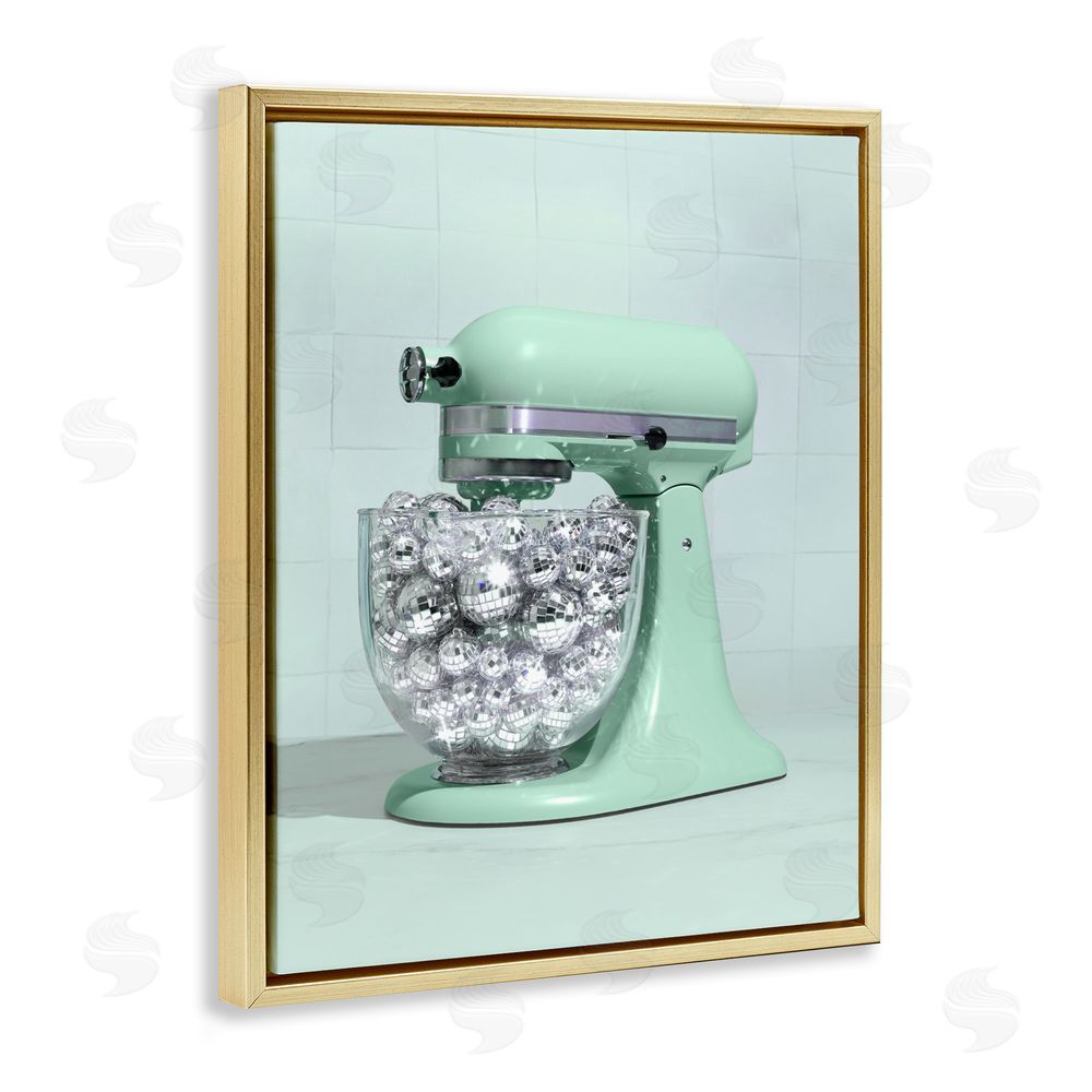 LISH Creative Disco Kitchen Mixer over Green Gold Floating Frame Canvas Wall Art Print