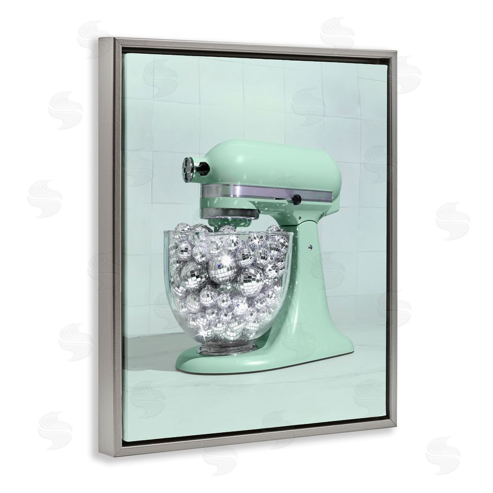 LISH Creative Disco Kitchen Mixer over Green Gray Floating Frame Canvas Wall Art Print
