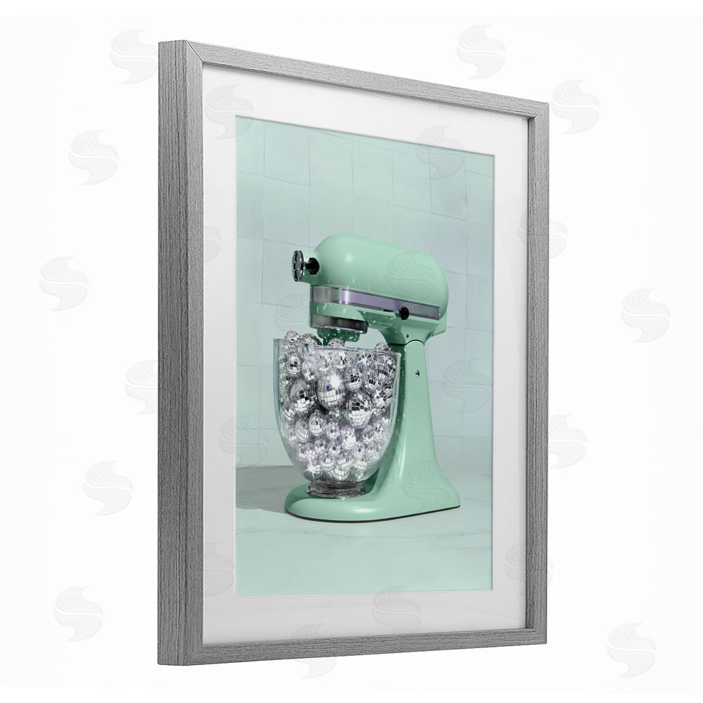 LISH Creative Disco Kitchen Mixer over Green Gray Framed Print Under Glass Wall Art