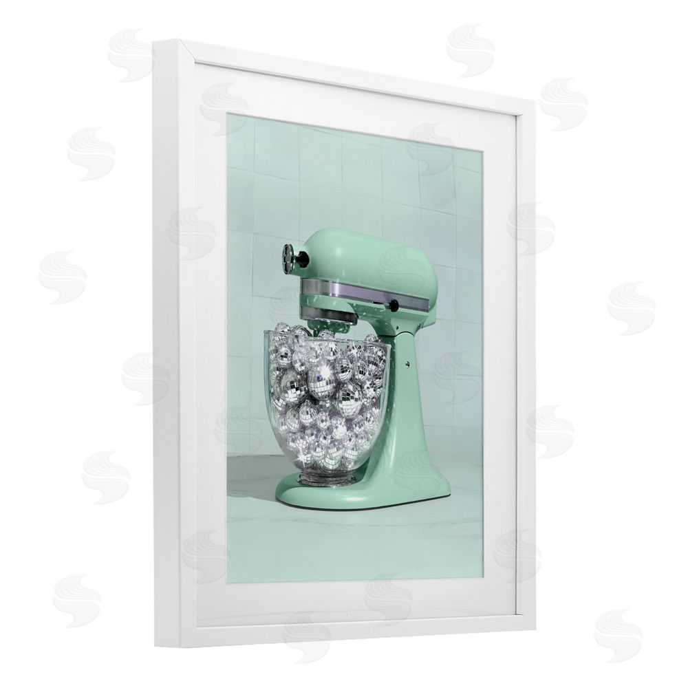 LISH Creative Disco Kitchen Mixer over Green White Framed Print Under Glass Wall Art