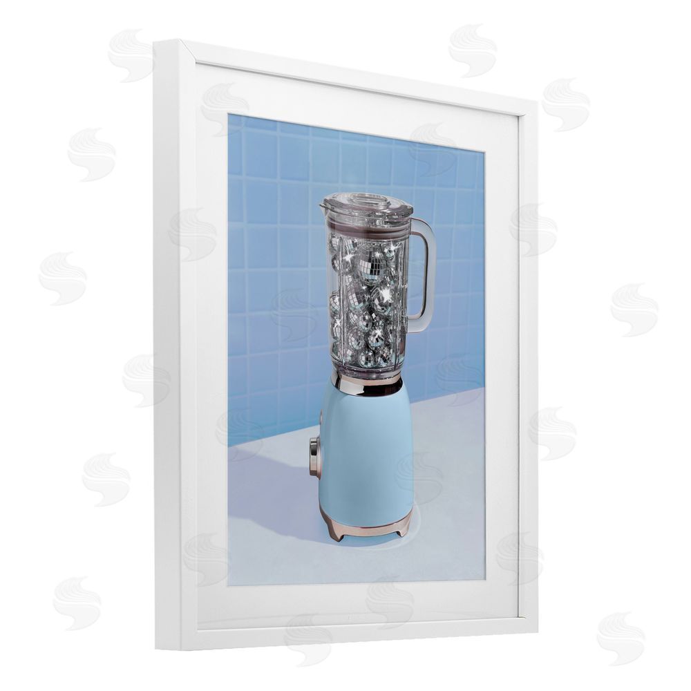 LISH Creative Disco Drink Mixer over Blue White Framed Print Under Glass Wall Art