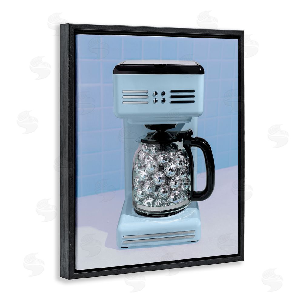 LISH Creative Disco Coffee Maker over Blue Black Floating Frame Canvas Wall Art Print