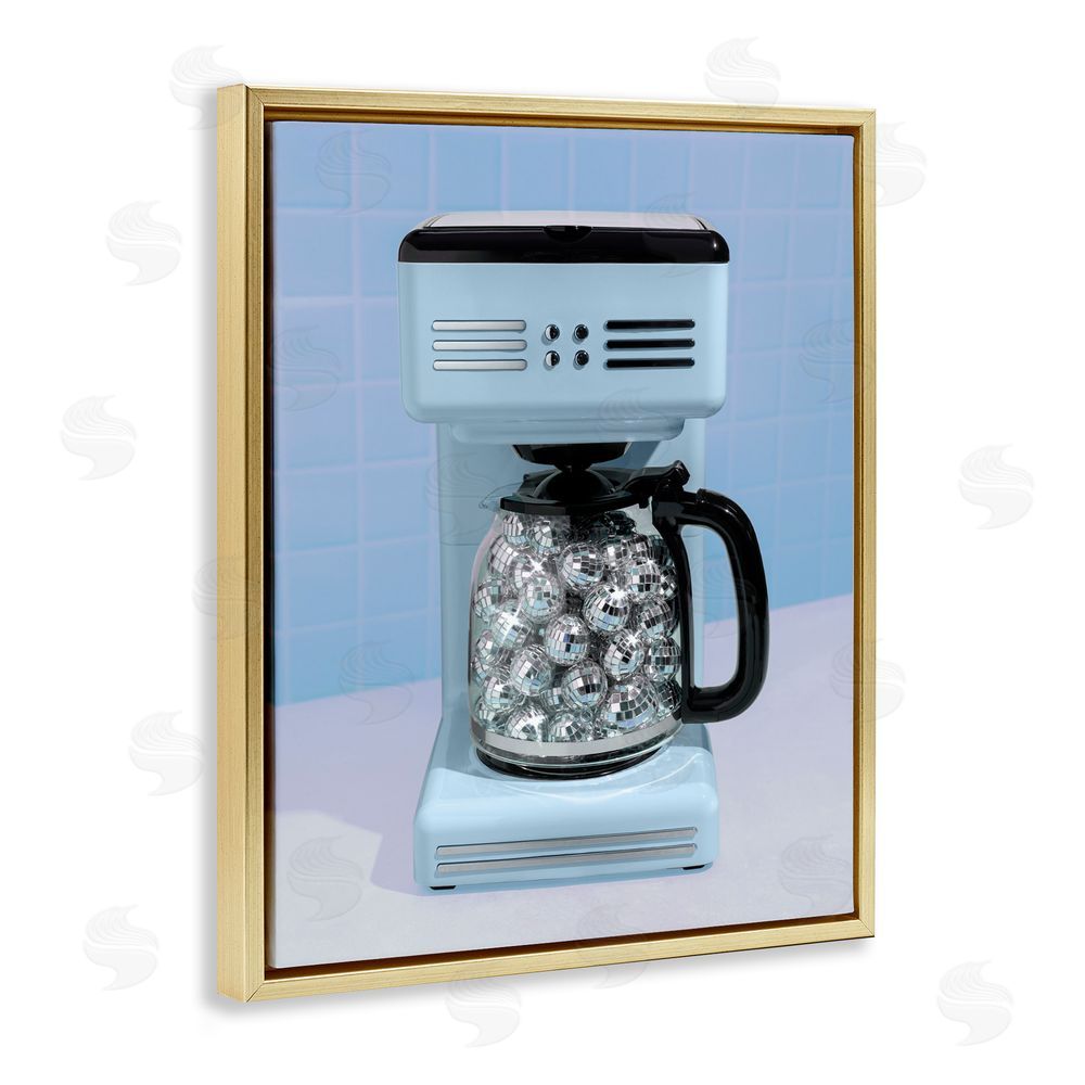 LISH Creative Disco Coffee Maker over Blue Gold Floating Frame Canvas Wall Art Print