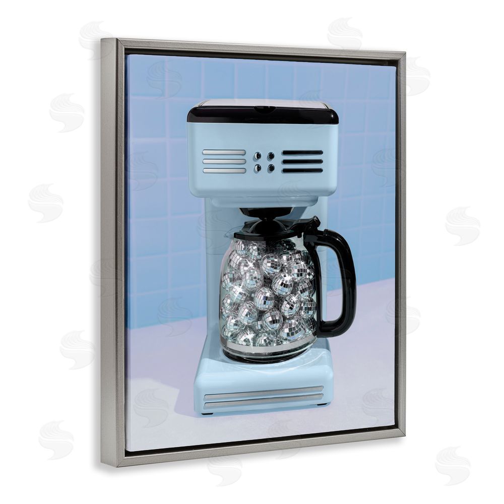 LISH Creative Disco Coffee Maker over Blue Gray Floating Frame Canvas Wall Art Print
