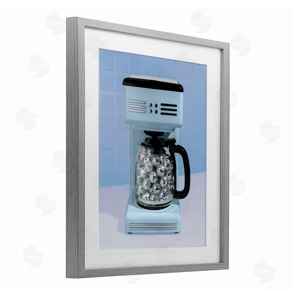 LISH Creative Disco Coffee Maker over Blue Gray Framed Print Under Glass Wall Art