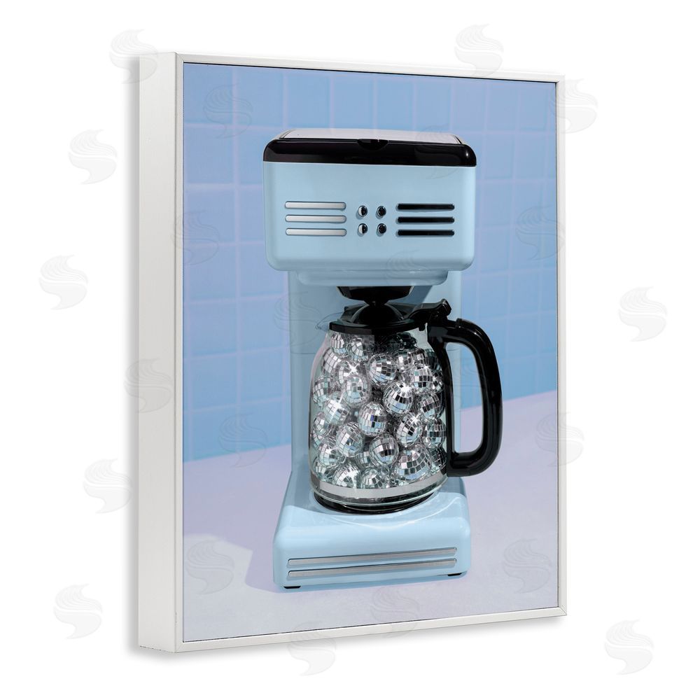 LISH Creative Disco Coffee Maker over Blue White Framed Giclee Wall Art Print