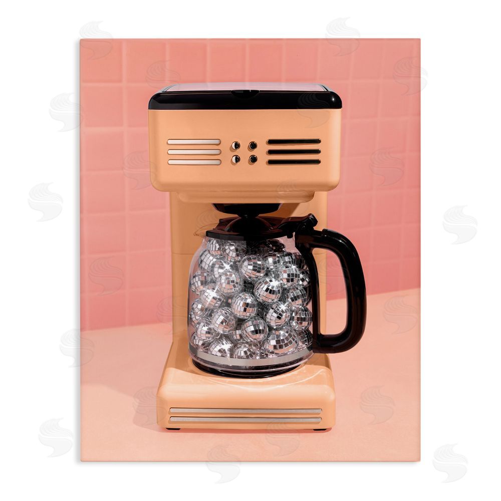 LISH Creative Disco Coffee Maker over Orange Stretched Canvas Wall Art
