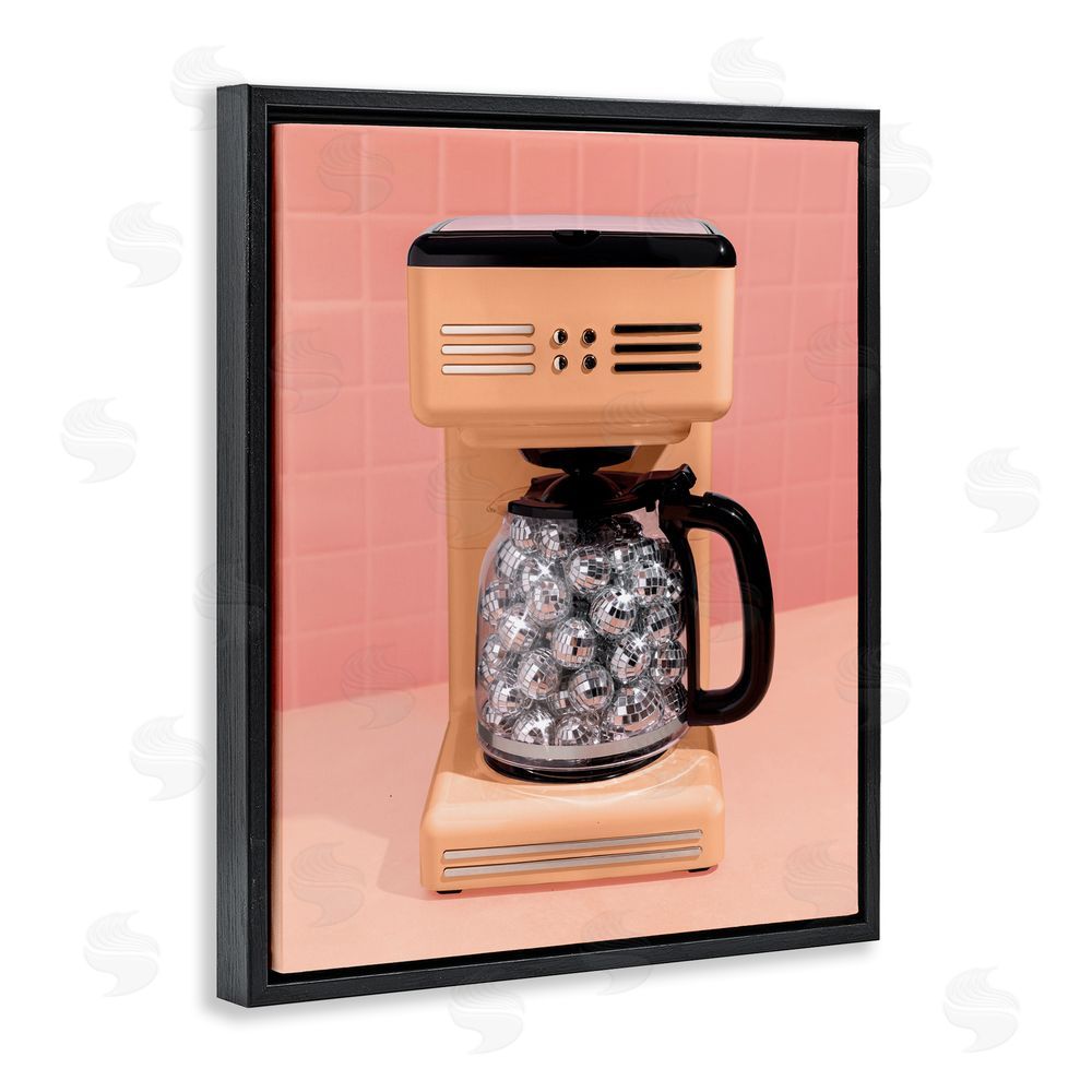 LISH Creative Disco Coffee Maker over Orange Black Floating Frame Canvas Wall Art Print