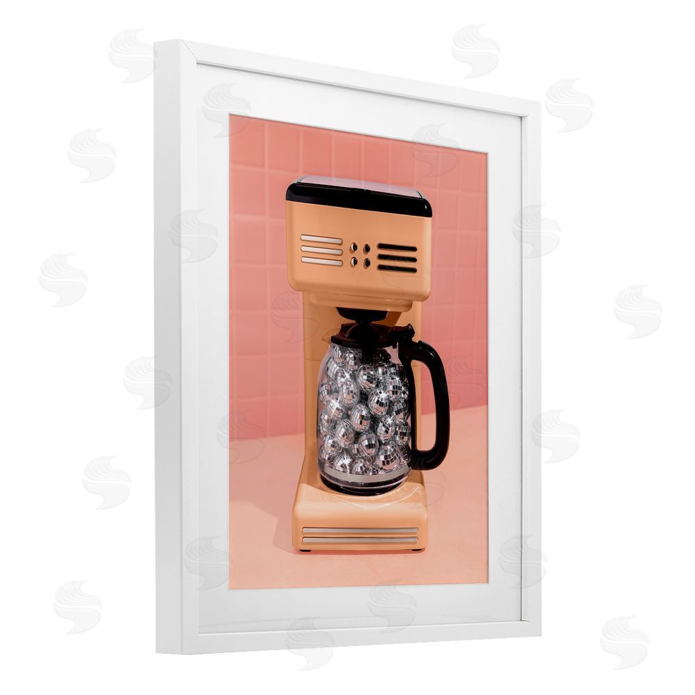 LISH Creative Disco Coffee Maker over Orange White Framed Print Under Glass Wall Art