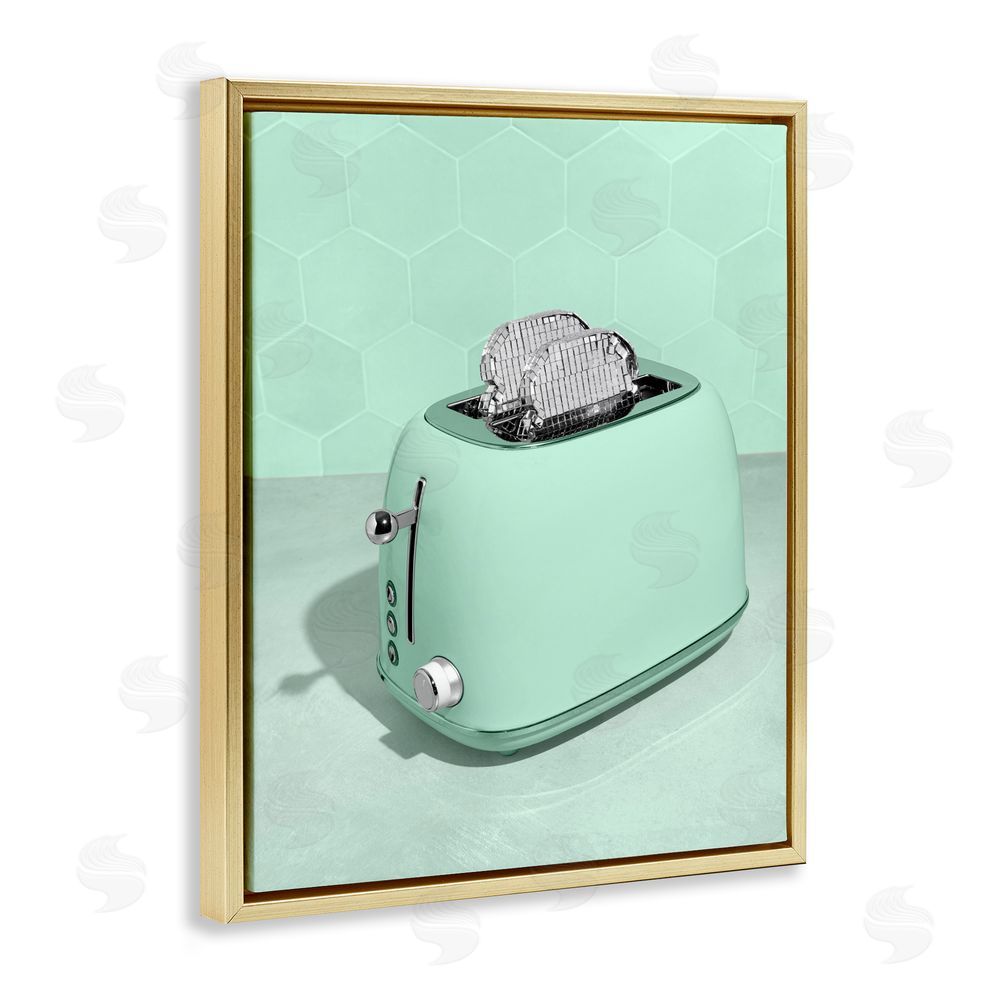LISH Creative Disco Toaster Over Green Gold Floating Frame Canvas Wall Art Print