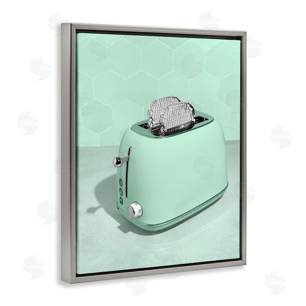 LISH Creative Disco Toaster Over Green Gray Floating Frame Canvas Wall Art Print