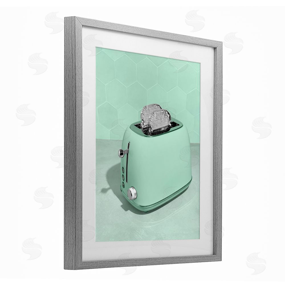 LISH Creative Disco Toaster Over Green Gray Framed Print Under Glass Wall Art