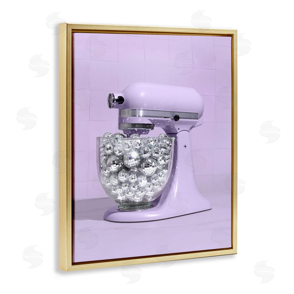 LISH Creative Disco Kitchen Mixer over Purple Gold Floating Frame Canvas Wall Art Print