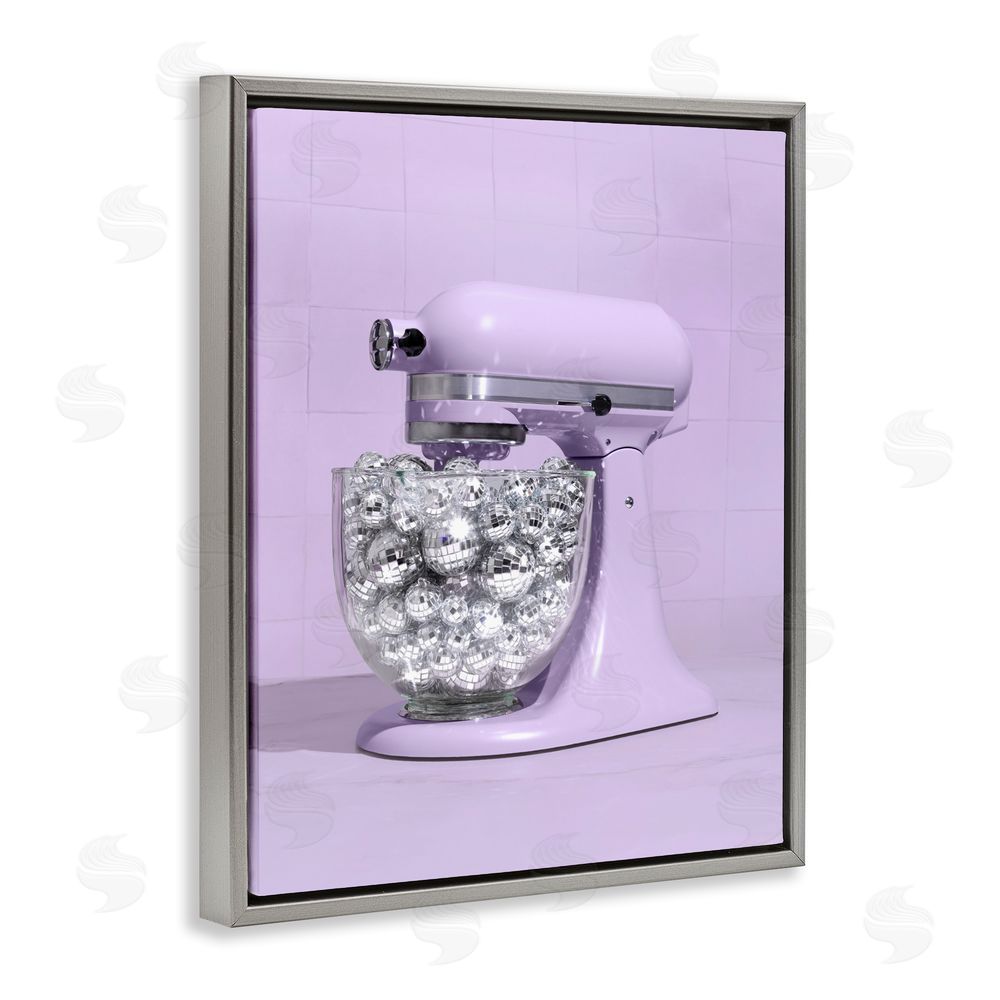 LISH Creative Disco Kitchen Mixer over Purple Gray Floating Frame Canvas Wall Art Print