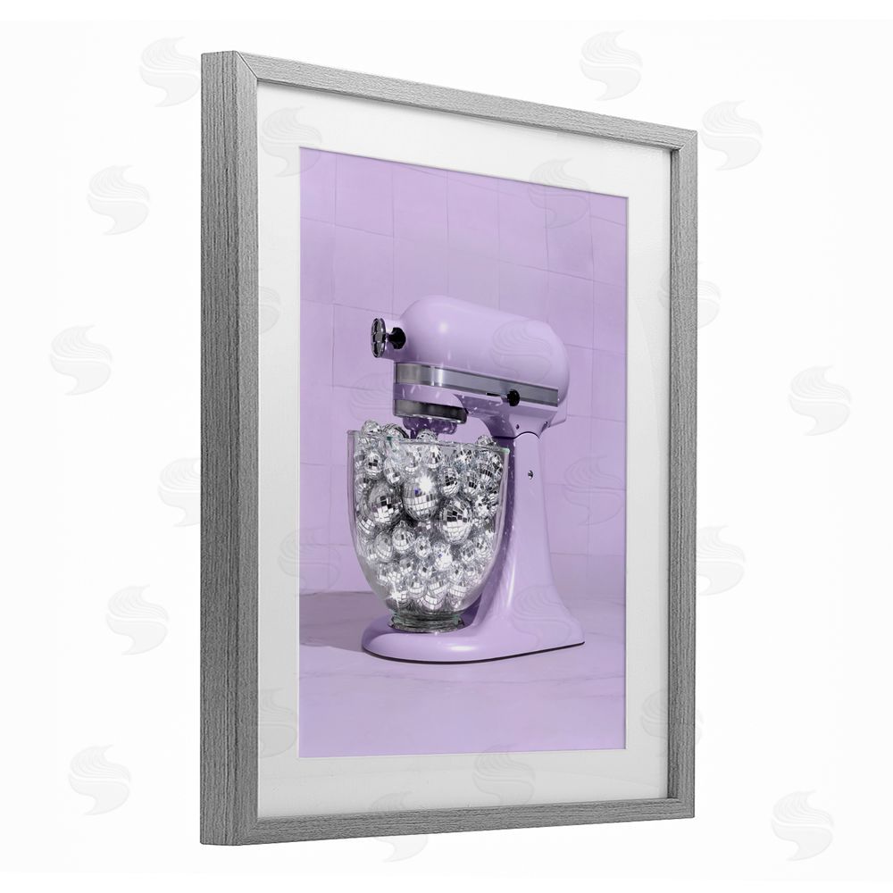 LISH Creative Disco Kitchen Mixer over Purple Gray Framed Print Under Glass Wall Art