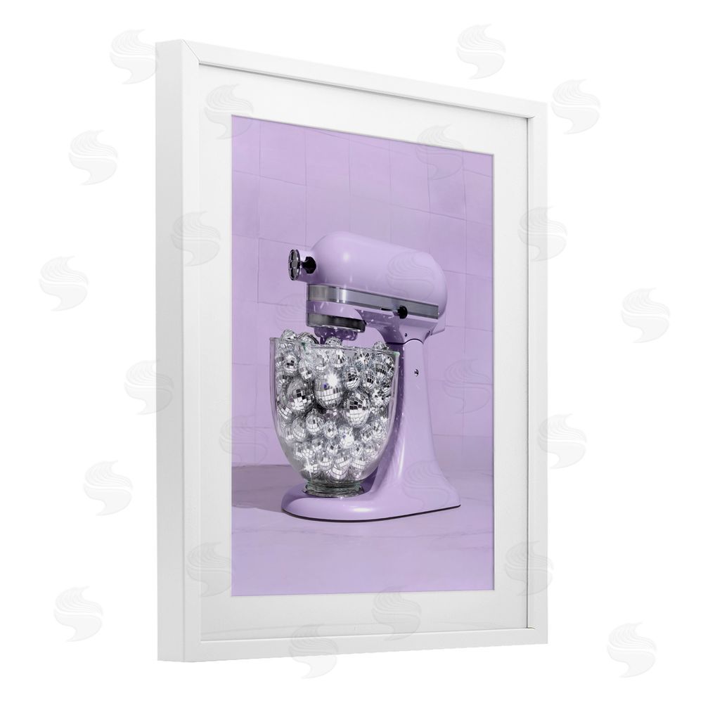 LISH Creative Disco Kitchen Mixer over Purple White Framed Print Under Glass Wall Art