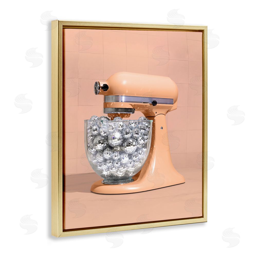 LISH Creative Disco Kitchen Mixer over Orange Gold Floating Frame Canvas Wall Art Print