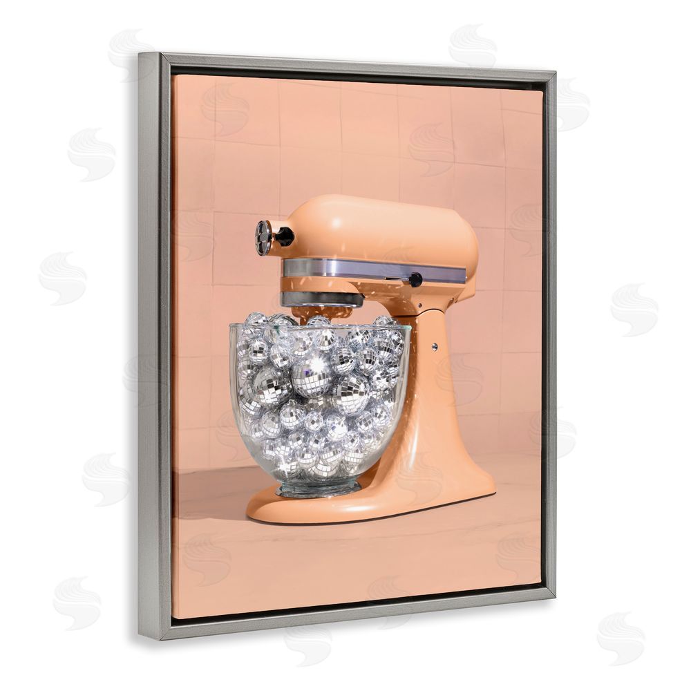 LISH Creative Disco Kitchen Mixer over Orange Gray Floating Frame Canvas Wall Art Print