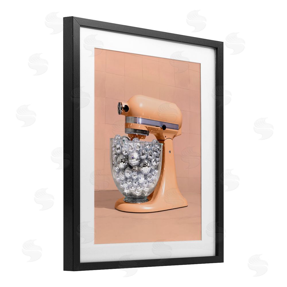 LISH Creative Disco Kitchen Mixer over Orange Black Framed Print Under Glass Wall Art