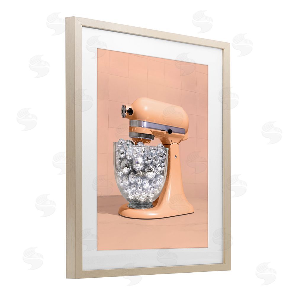 LISH Creative Disco Kitchen Mixer over Orange Brown Framed Print Under Glass Wall Art