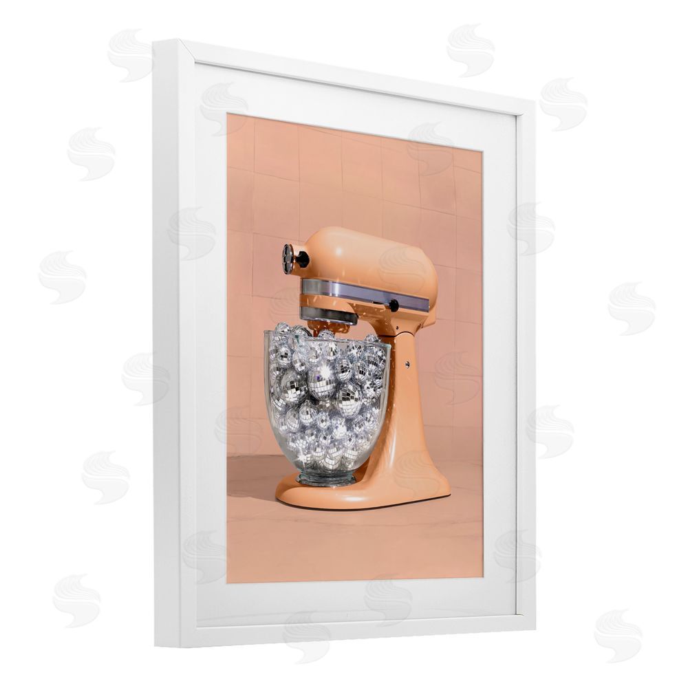 LISH Creative Disco Kitchen Mixer over Orange White Framed Print Under Glass Wall Art