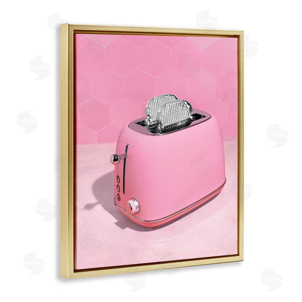 LISH Creative Disco Toaster over Pink Gold Floating Frame Canvas Wall Art Print