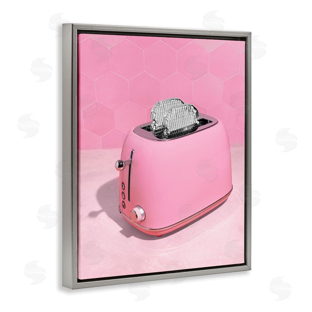 LISH Creative Disco Toaster over Pink Gray Floating Frame Canvas Wall Art Print