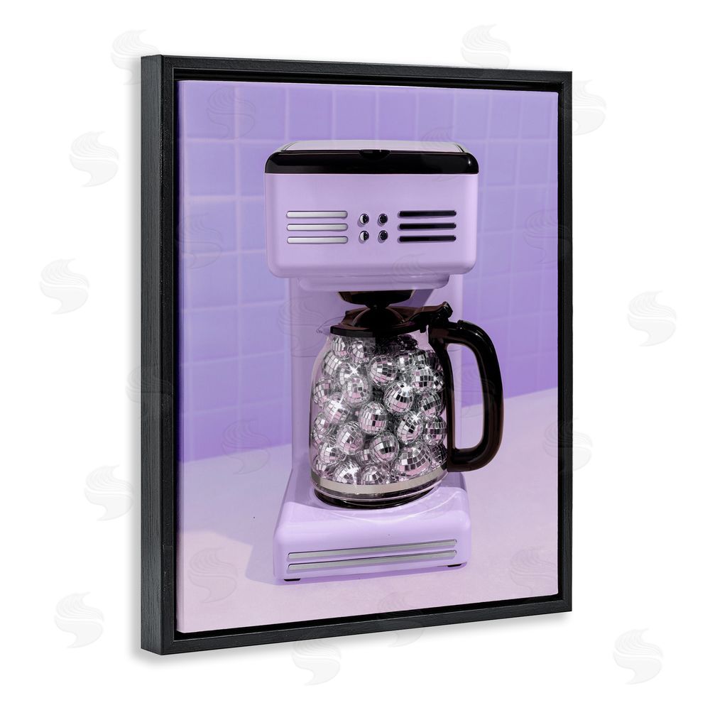 LISH Creative Disco Coffee Maker over Purple Black Floating Frame Canvas Wall Art Print