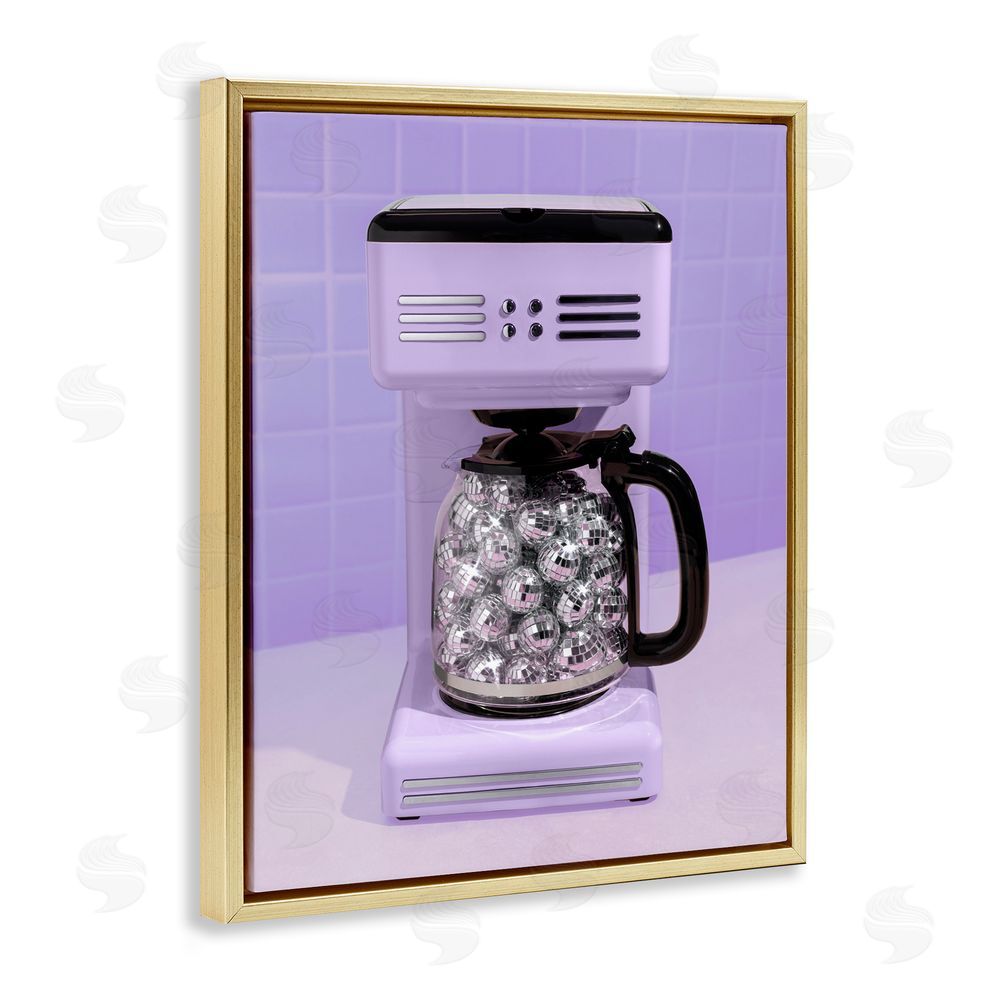 LISH Creative Disco Coffee Maker over Purple Gold Floating Frame Canvas Wall Art Print