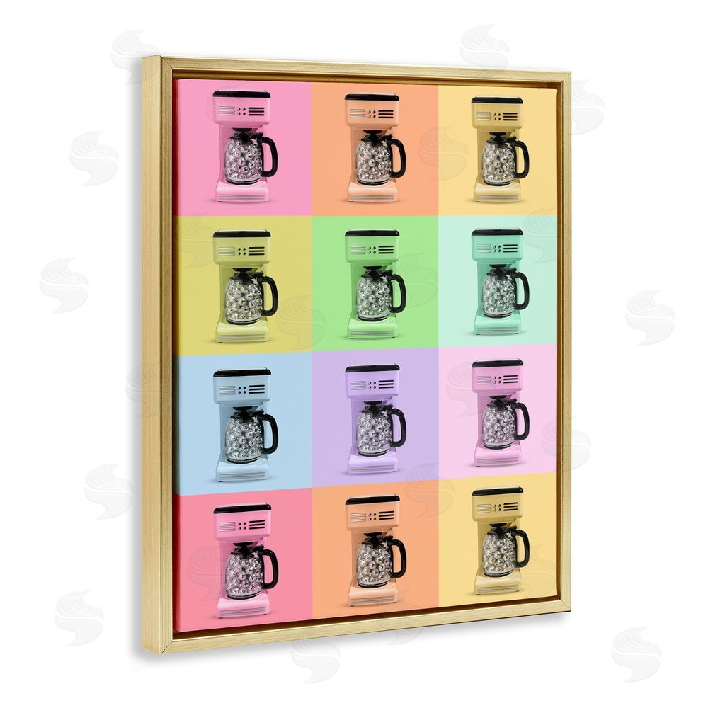 LISH Creative Disco Coffee Maker Collage Gold Floating Frame Canvas Wall Art Print
