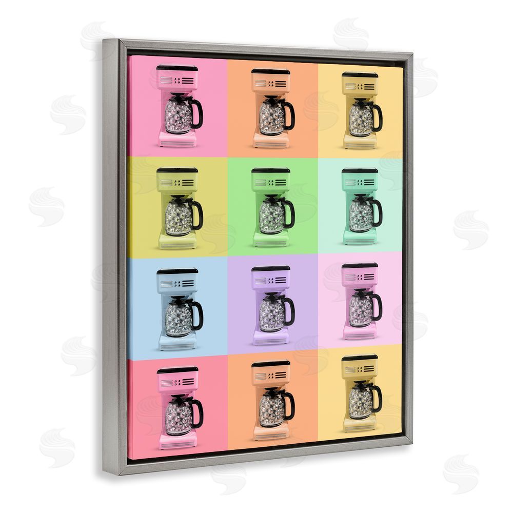 LISH Creative Disco Coffee Maker Collage Gray Floating Frame Canvas Wall Art Print