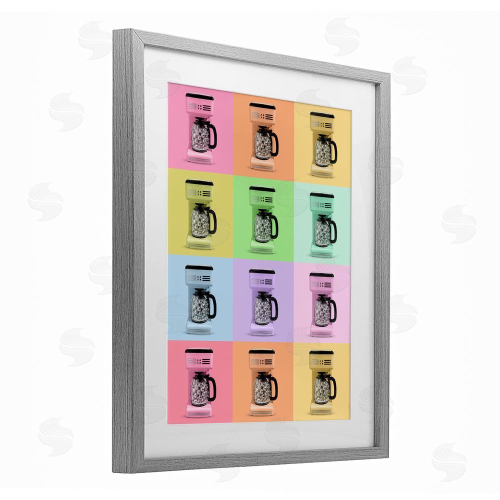 LISH Creative Disco Coffee Maker Collage Gray Framed Print Under Glass Wall Art