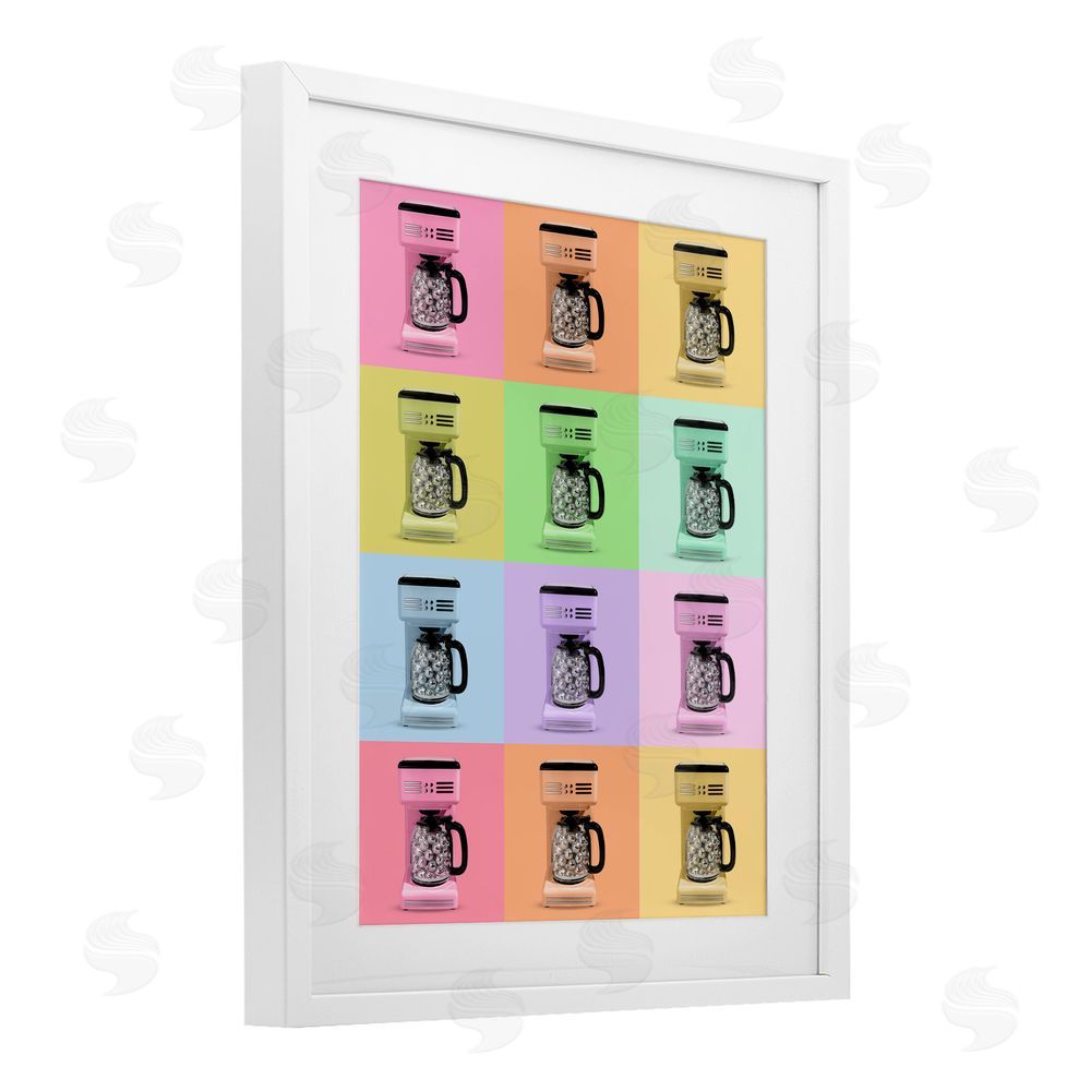 LISH Creative Disco Coffee Maker Collage White Framed Print Under Glass Wall Art