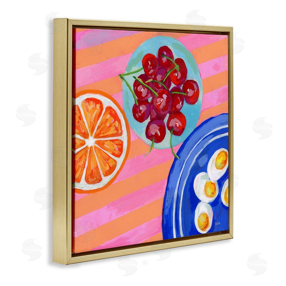 Rachael Reese Summer Snacks Picnic Blanket Gold Floating Framed Canvas Wall Art Print