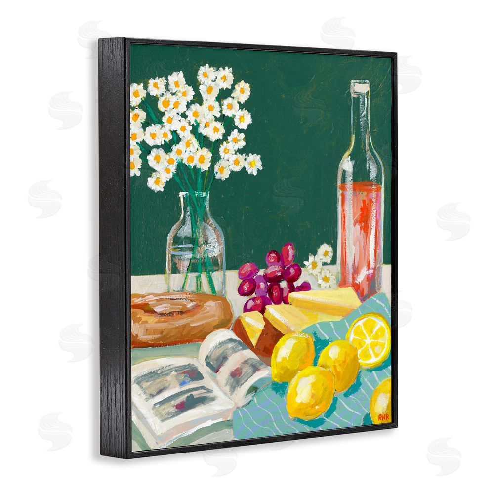 Rachael Reese Cheese, Wine and Lemon Still Life Black Framed Giclee Wall Art Print