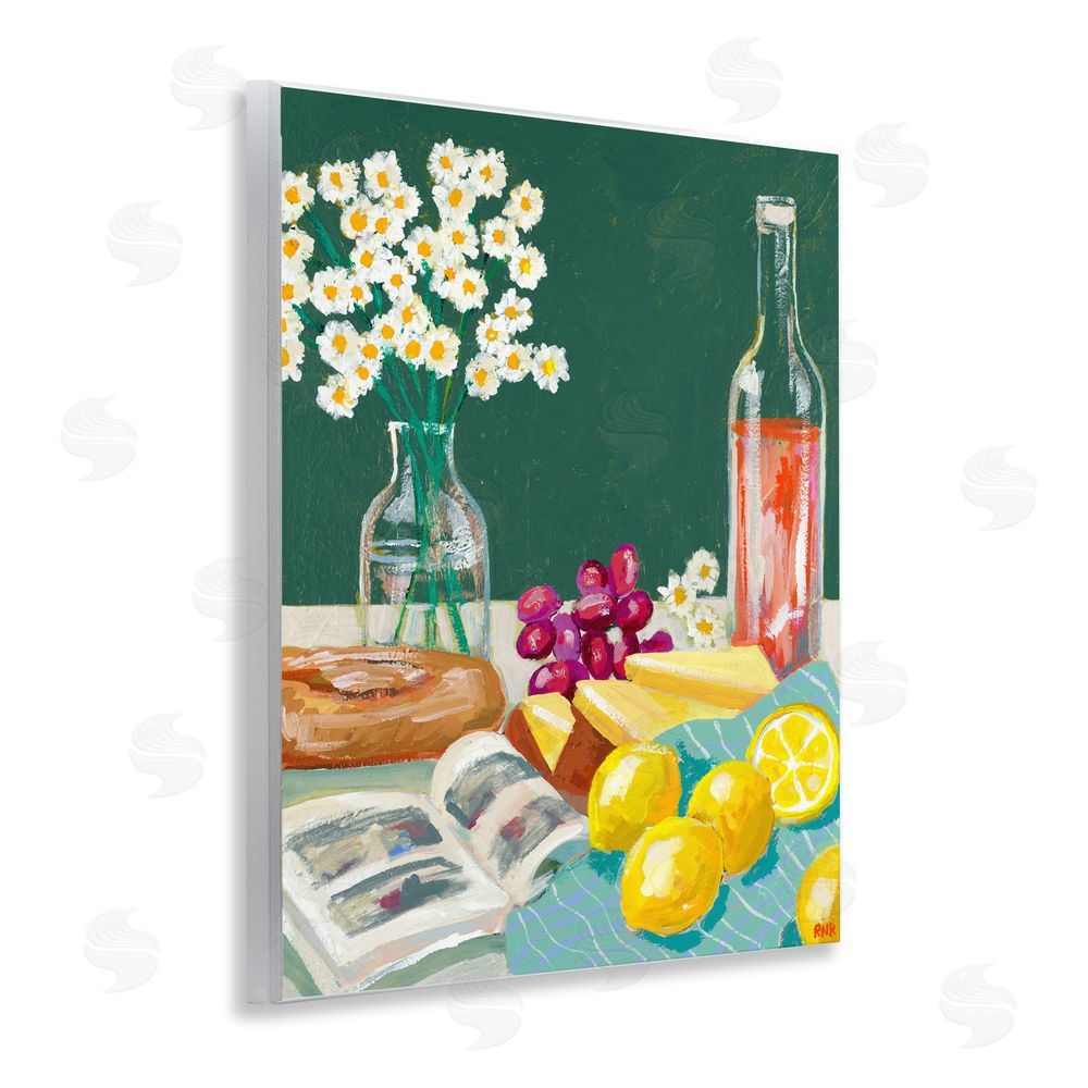 Rachael Reese Cheese, Wine and Lemon Still Life Wall Plaque Art Print with White Foil Wrap