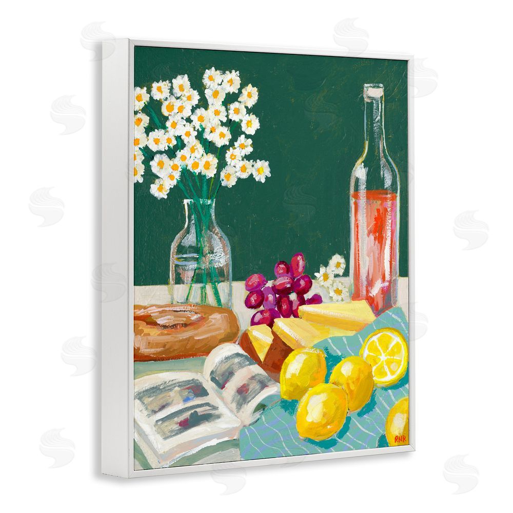 Rachael Reese Cheese, Wine and Lemon Still Life White Framed Giclee Wall Art Print