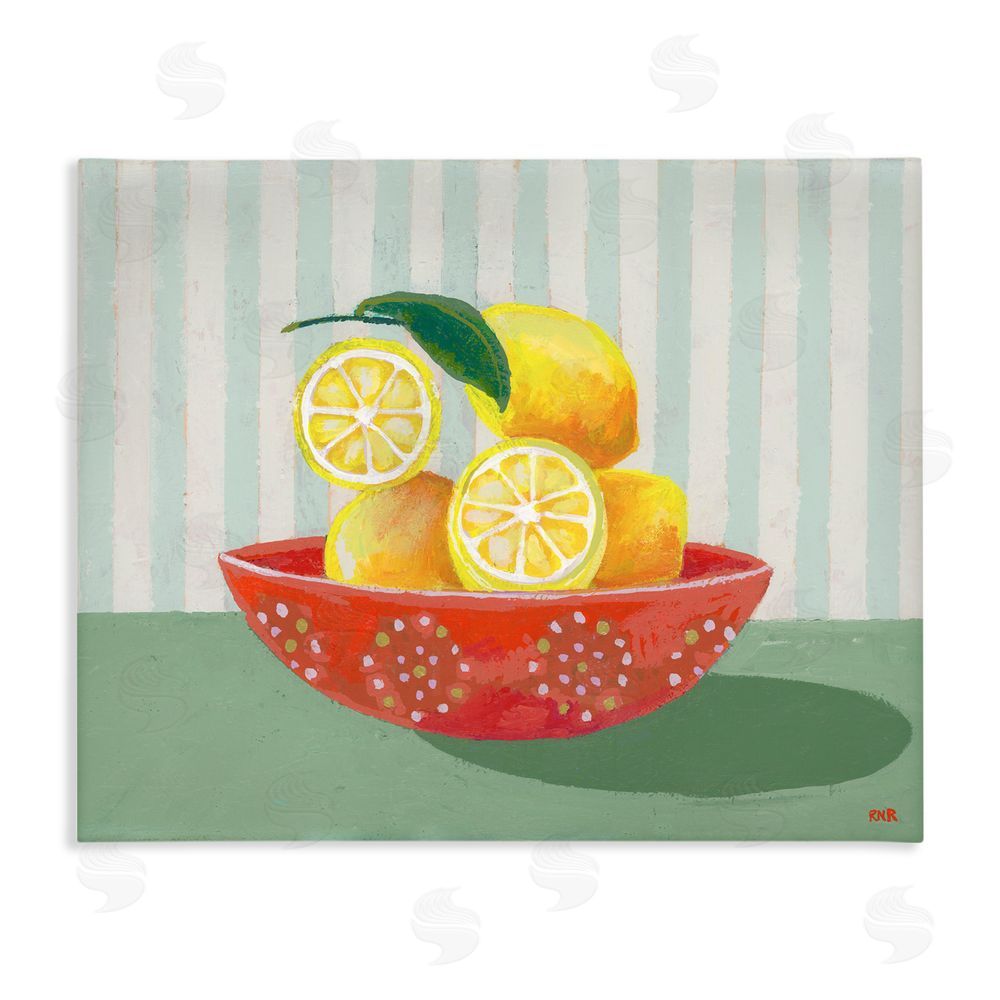 Rachael Reese Sunny Lemons in Red Bowl Stretched Canvas Wall Art Print