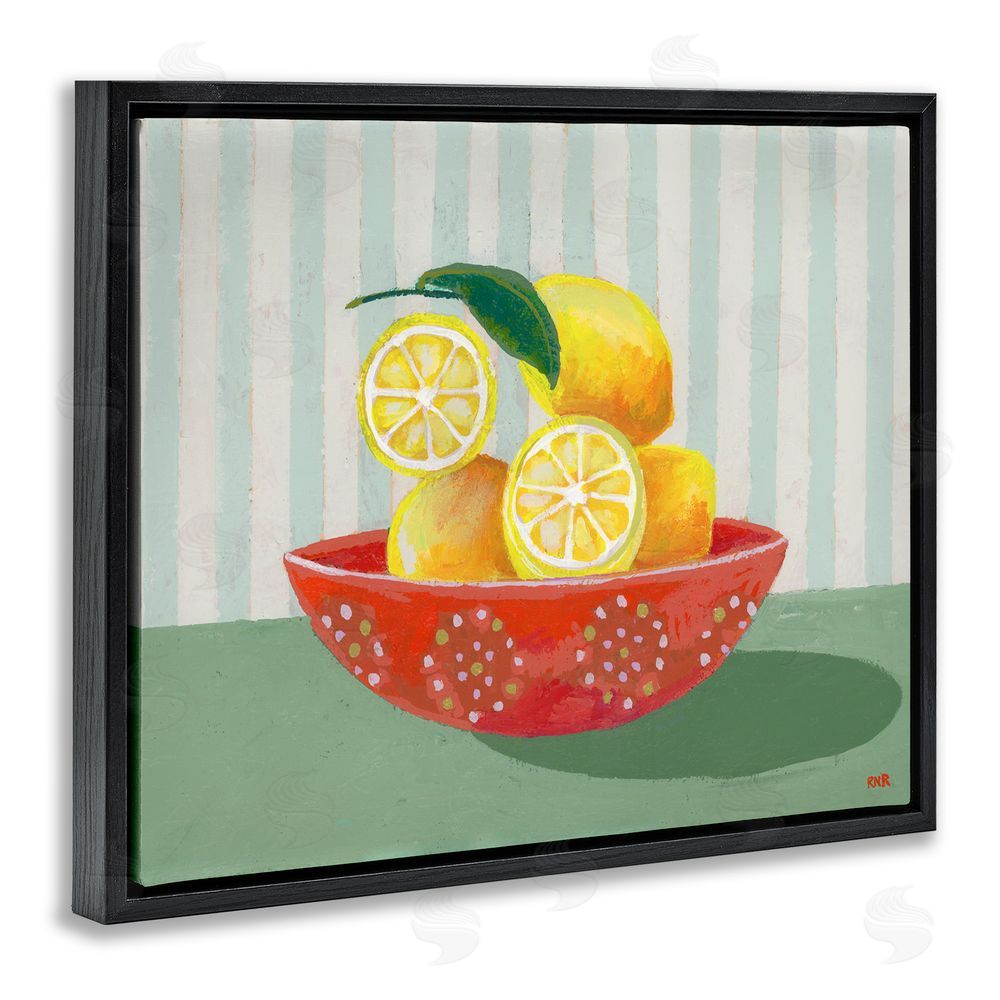 Rachael Reese Sunny Lemons in Red Bowl Black Floating Framed Canvas Wall Art Print