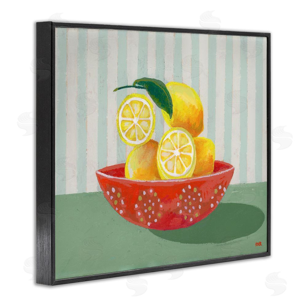 Rachael Reese Sunny Lemons in Red Bowl Black Framed Giclee Wall Art Print